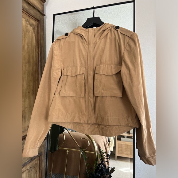 Organic by John Patrick Jackets & Blazers - Organic by John Patrick Pocket Hoodie Cropped Jacket Nylon Tan Khaki